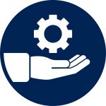 Icon showing an open hand holding a cog.