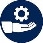 Icon showing an open hand holding a cog.