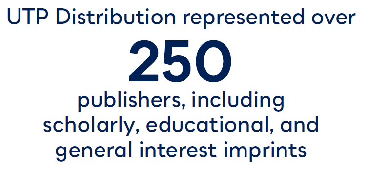 Text reads UTP Distribution represented over 250 publishers, including scholarly, educational, and general interest imprints.