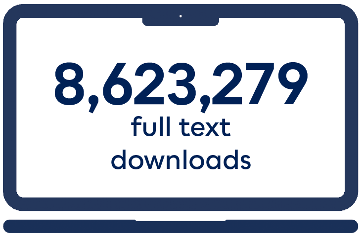 Graphic of laptop with the text 8,623,279 full text downloads.